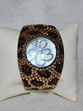 Beautiful Jimmy Crystal Leopard Tortoiseshell Cuff Watch